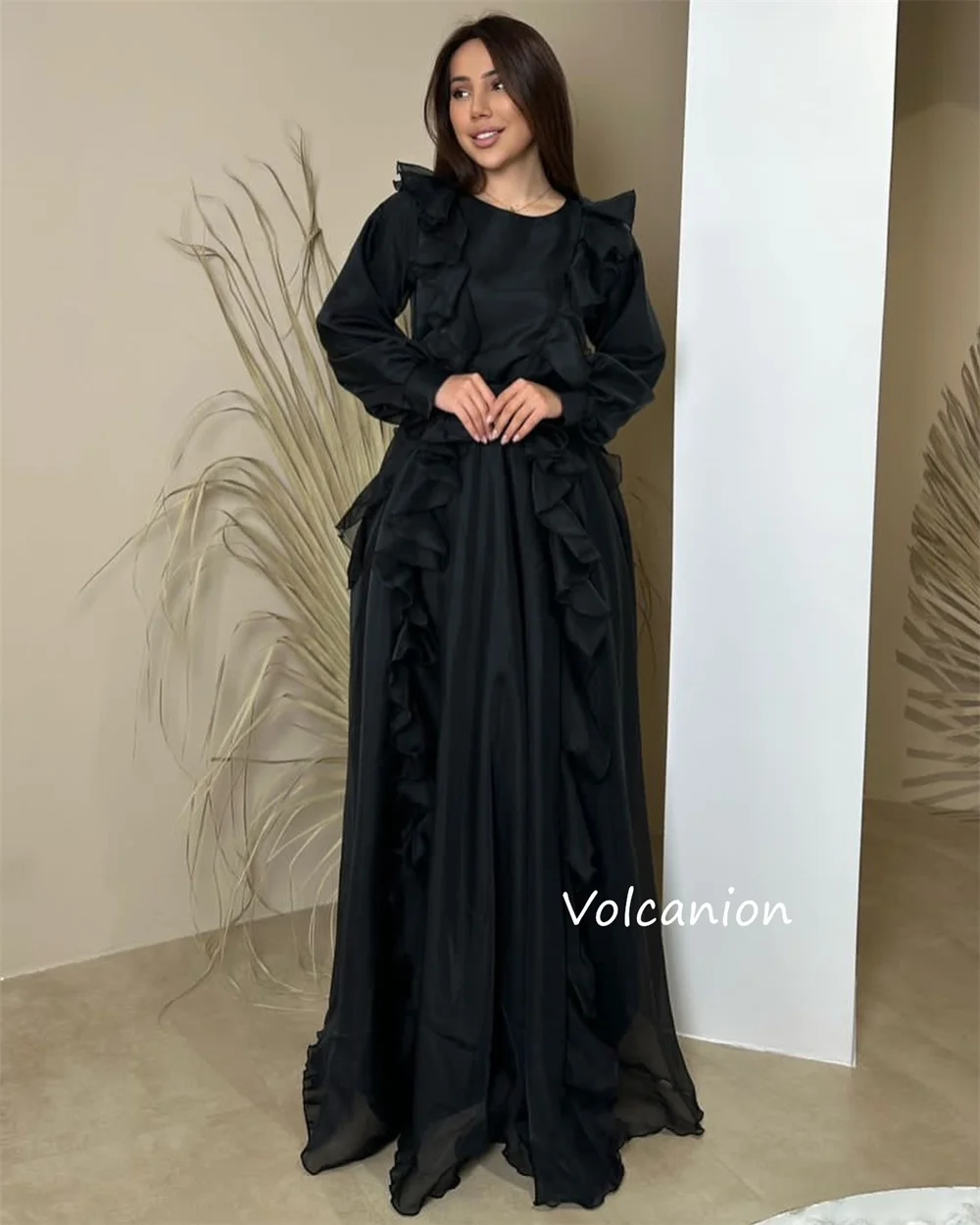 تخصيص الشيفون كشكش ألف خط س الرقبة فساتين طويلة مخصصة مناسبة حفلة موسيقية أنيقة بسيطة جودة عالية