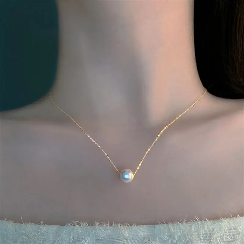 

100% 18K Yellow Gold Necklace Pendant Natural Freshwater Pearls Fine Jewelry Wedding Party For Women AU750 X235