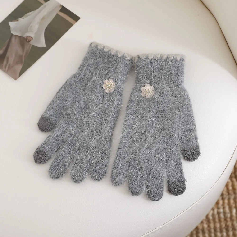 قفازات زهرة الموضة سميكة مريحة القطن القفازات الدافئة إصبع يتعرض قفازات دافئة فتاة