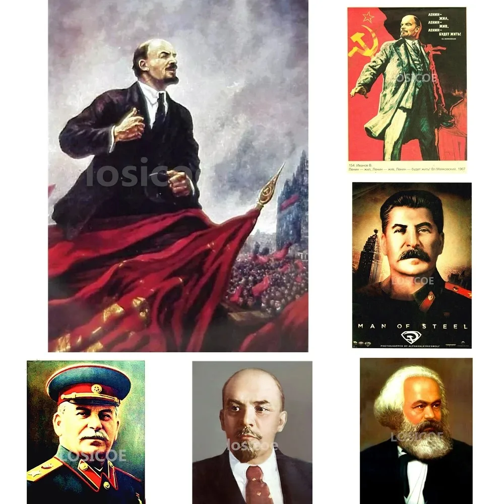 Lenin Stalin Marx Engels Mao Zedong Soviet Leaders Communist Poster Canvas Painting Retro Wall Home Decor