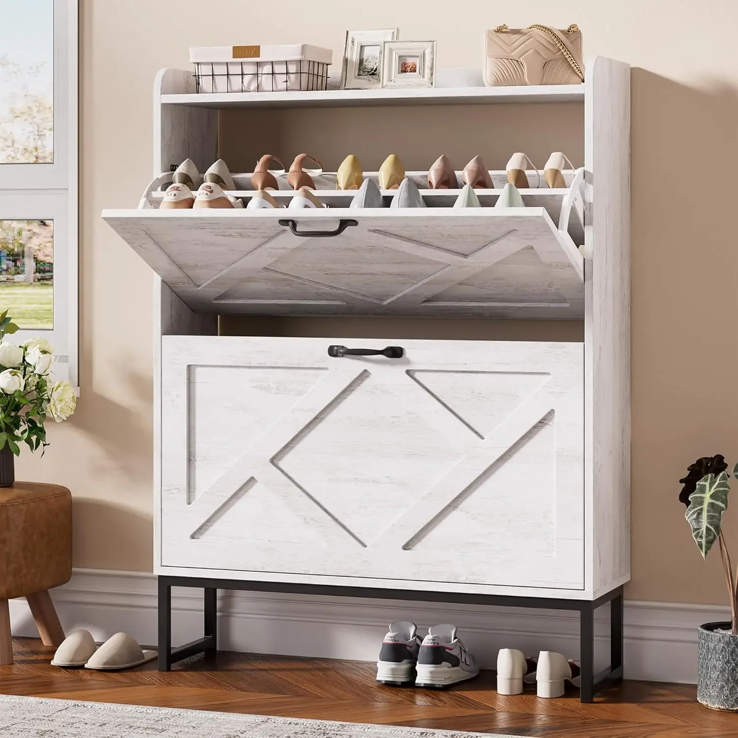 

Shoe Storage Cabinet with 2 Flip Drawers, Freestanding Shoe Organizer, Shoe Cabine