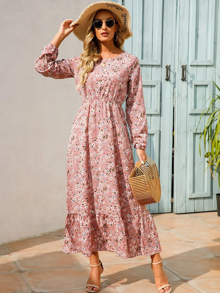 fitted lace wedding dress FARES Shirred Waist Maxi Dress – Summer Blooms main image 1