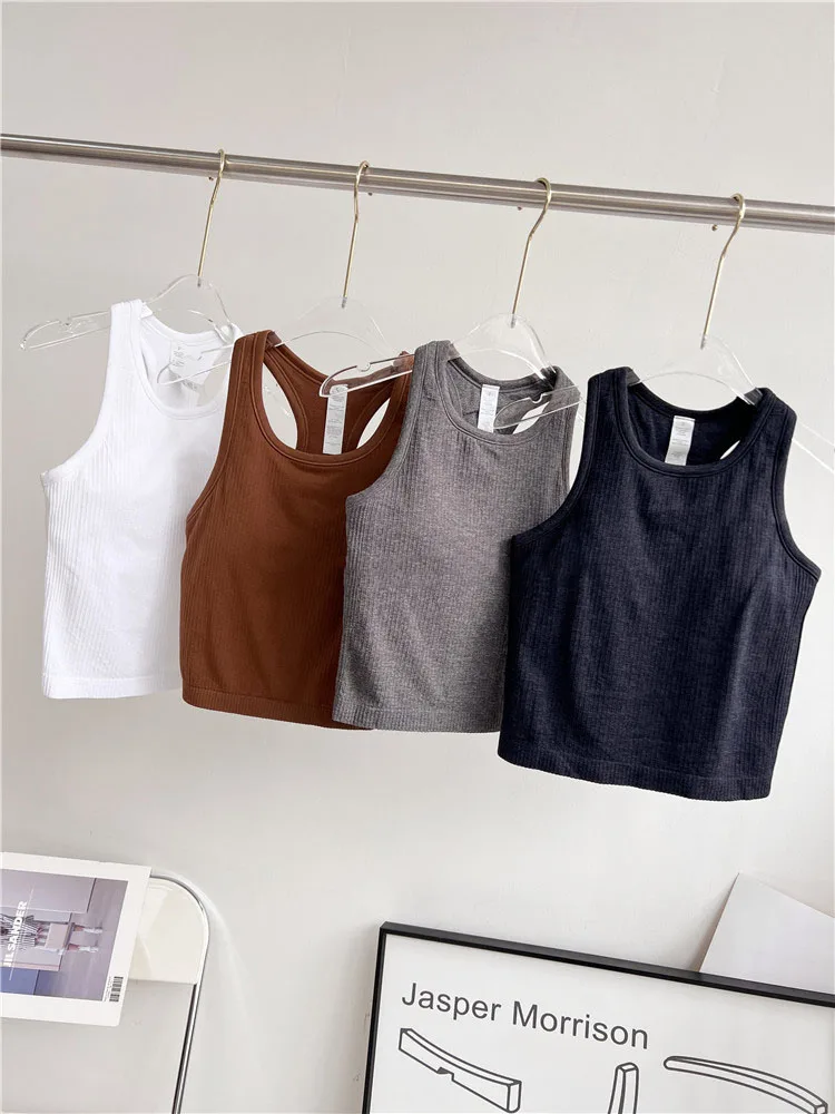 Solid Rib Women Sport Tank Top Y-shape Soft Yoga Vest Breathable Quick-drying Running T-shirt Comfortable Removable Chest