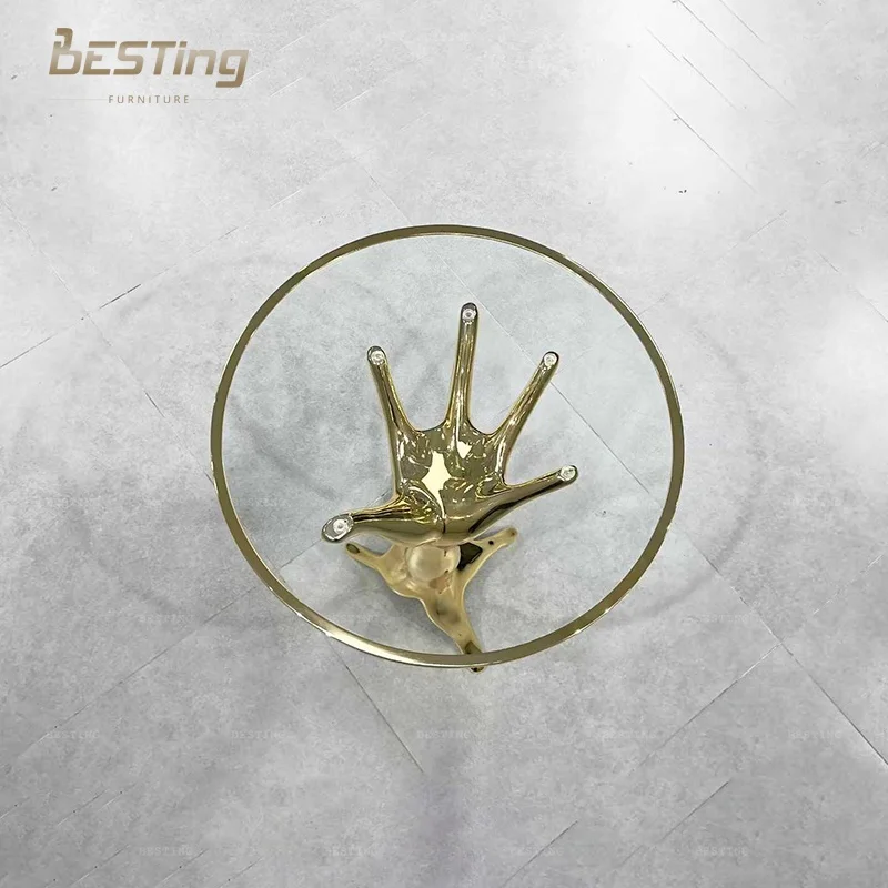 Modern Design Custom Living Room Sofa Side Table Gold Stainless Steel Glass Top Coffee Table