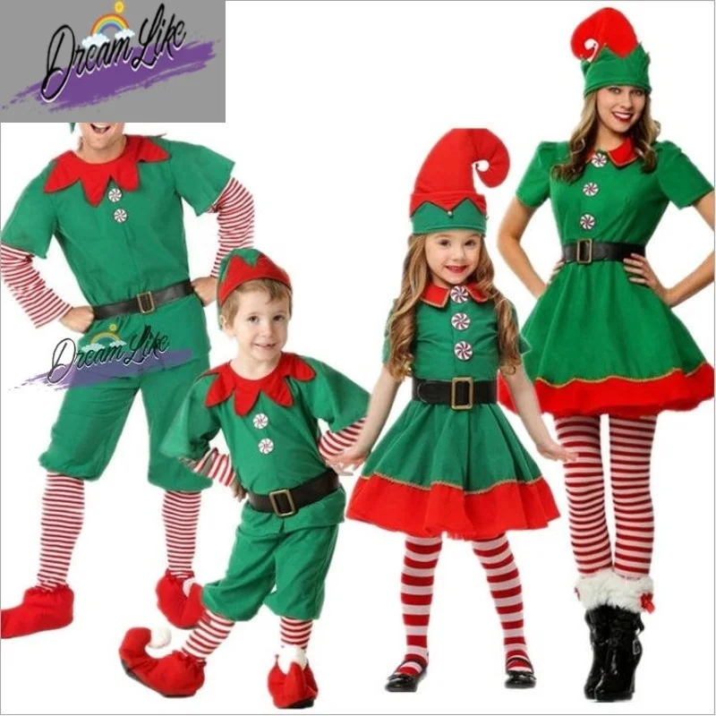 

New Halloween Christmas Costume Elf Performance Suit Cosplay Dance Christmas Outfit for Adults Children Party Celebration