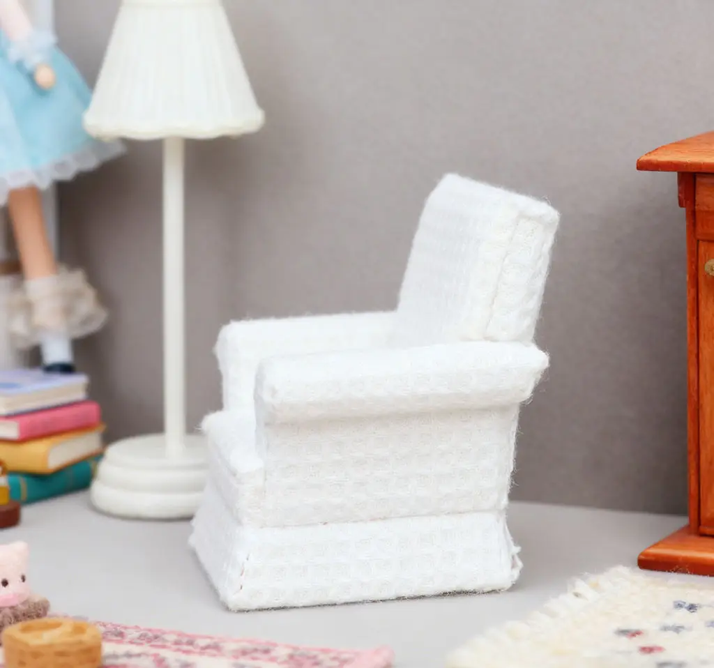 2pcs2025 caliente 1:12 casa de muñecas sofá blanco minimalista-Mini muebles de tela para decoración de habitación Micro de estilo moderno