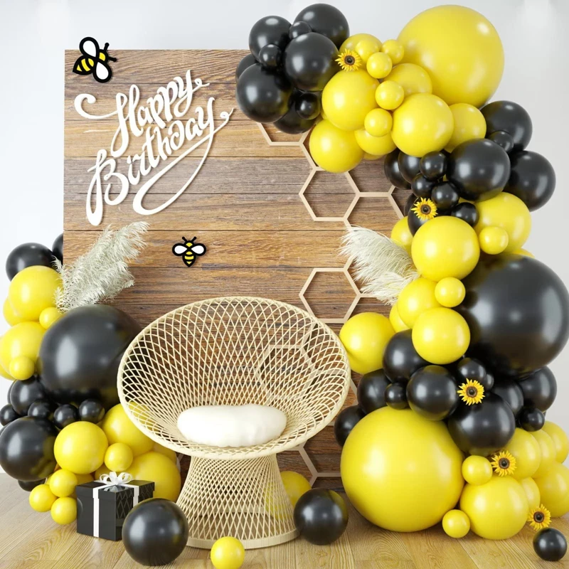 103Pcs Different Sizes Yellow Black Latex Balloon Garland Arch Kit for Baby Shower Birthday Bee Bumblebee Theme Party Decoration