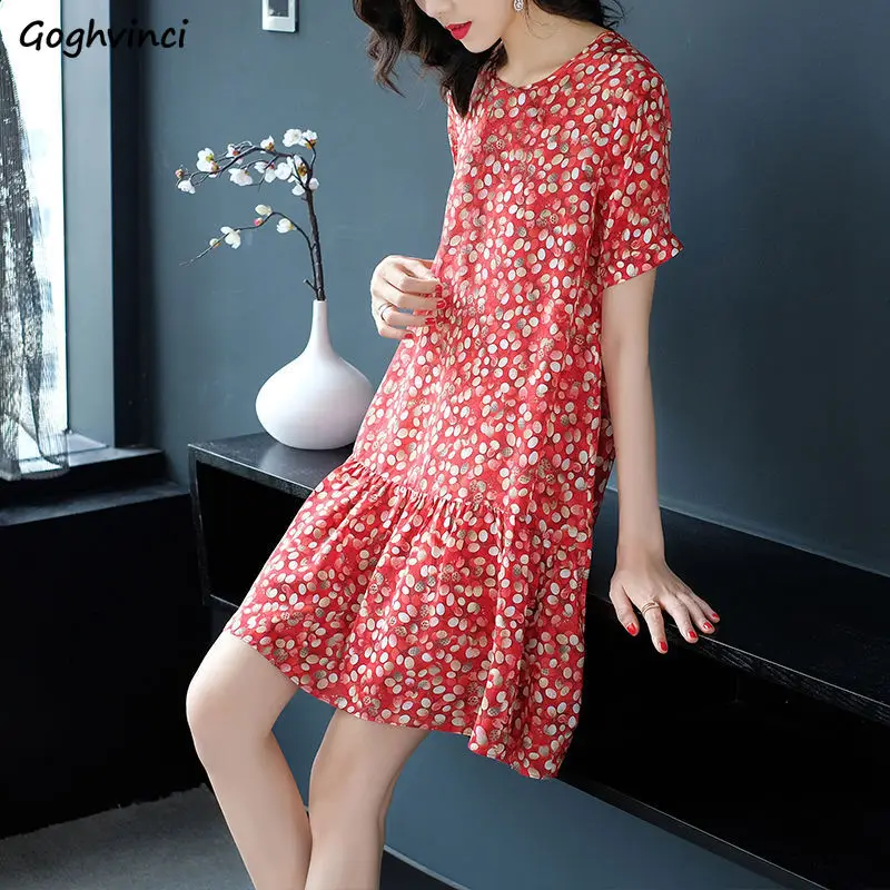 Short Sleeve Dress Women Summer Printed Knee-length Hot Sale Ins 5XL Loose Korean Chic Leisure Womens Fashion  BF Ulzzang New