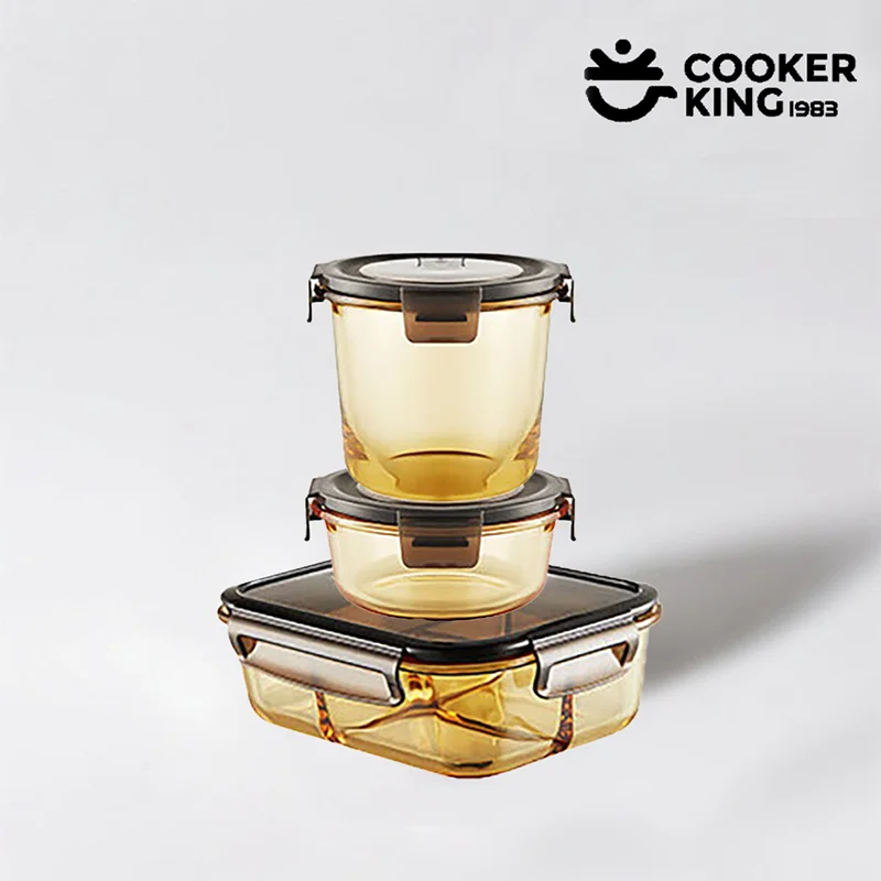 

COOKER KING 3-IN-1 1040+480+750ML Bento Box Set Borosilicate Glass Separate Rice Dishes and Soup Lunch Box Bring Food To Work