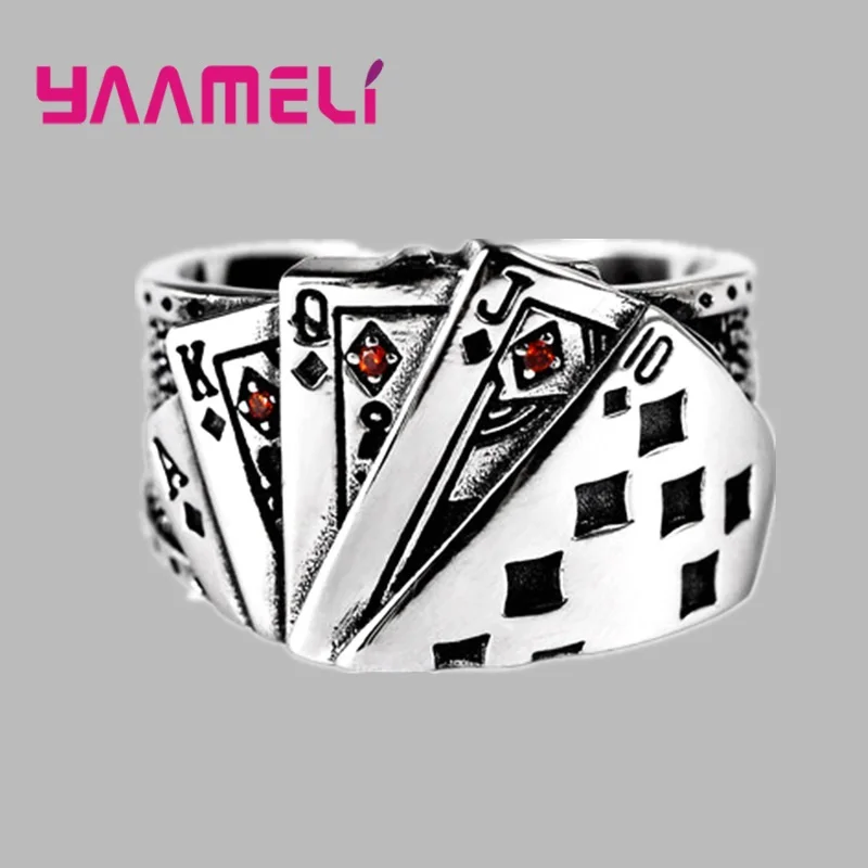 Vintage Royal Poker Flush Ring Men Women Hiphop Rock Open Ring God Of Gambling Rings Magician Accessories Jewelry Gifts