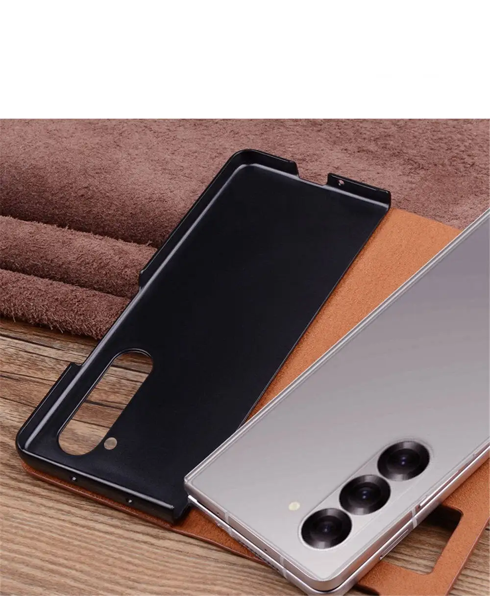 Luxury Natural Cowhide Leather Crocodile Case for Samsung Galaxy Z Fold6 Window View Cover