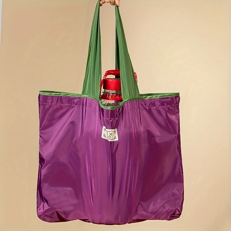1-Pack Reusable Shopping Bag, Large Capacity Foldable Drawstring Eco-friendly Storage Bag, Casual Shopping Shoulder Bag