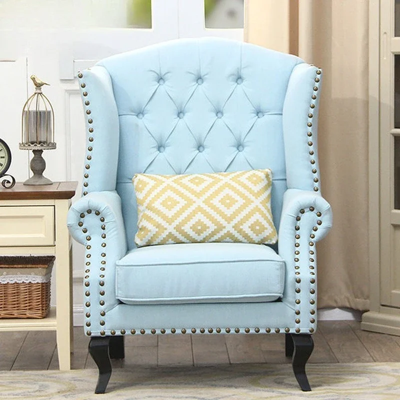American pastoral tiger chair single sofa fabric solid color buckle living room fabric single sofa chair