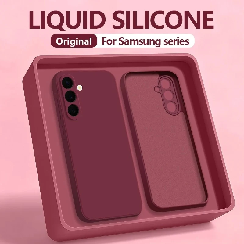 Luxuriöse Flüssig-Silikon Handyhülle mit Hautgefühl für Samsung Galaxy S22 S23 S24 S25 S26 Ultra Plus Einfarbige Sturzsichere Rückabdeckung