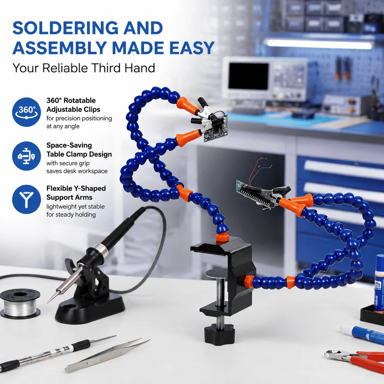 Electronics Repair Table - 360° Rotatable Soldering Iron Holder Helping