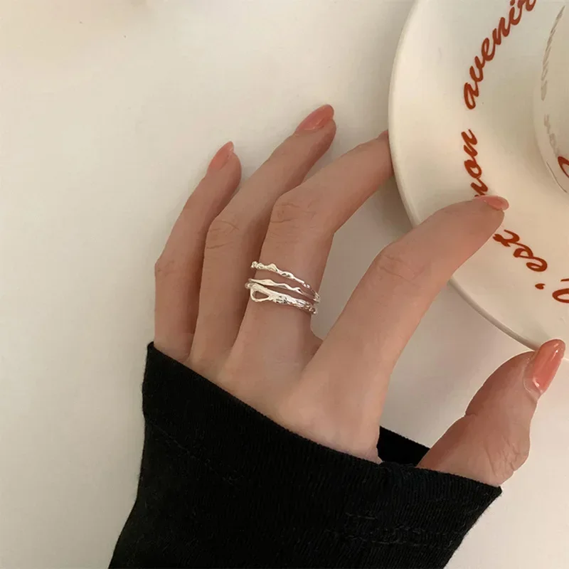 Women's Adjustable Silver Color Geometric Irregular Ring, Trendy Gift