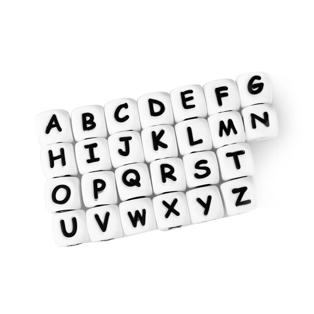 100 Uds. Cuentas de silicona con letras de 12mm, Clips para chupete, alfabeto DIY, cadena con nombre personalizado, accesorios de joyería para hacer