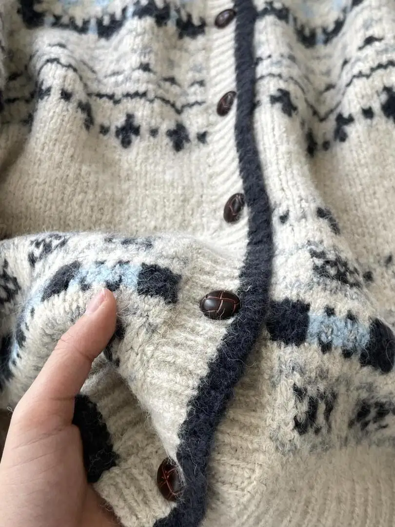 قسط يشعر الرجعية محبوك الجولة Ne المفتوحة سترة المرأة الخريف الشتاء Thiened زر واحد فضفاض معرض جزيرة سترة Jaet