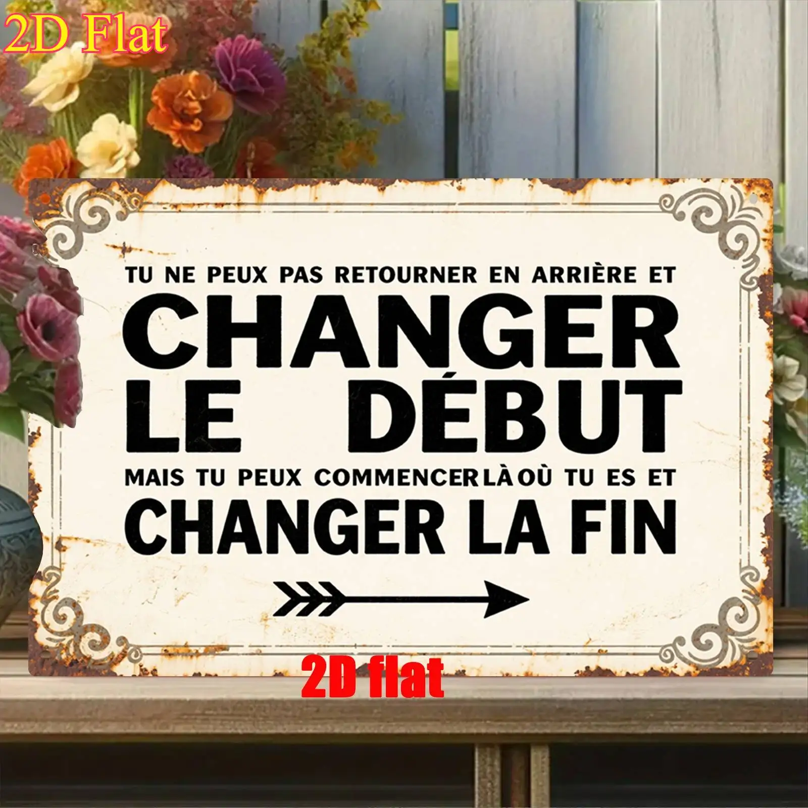 2D Flat, 2D Flat 1pc Metal Sign Decorative Sign, Plaque 2D Flat - Vintage French Metal Wall Art Sign - 