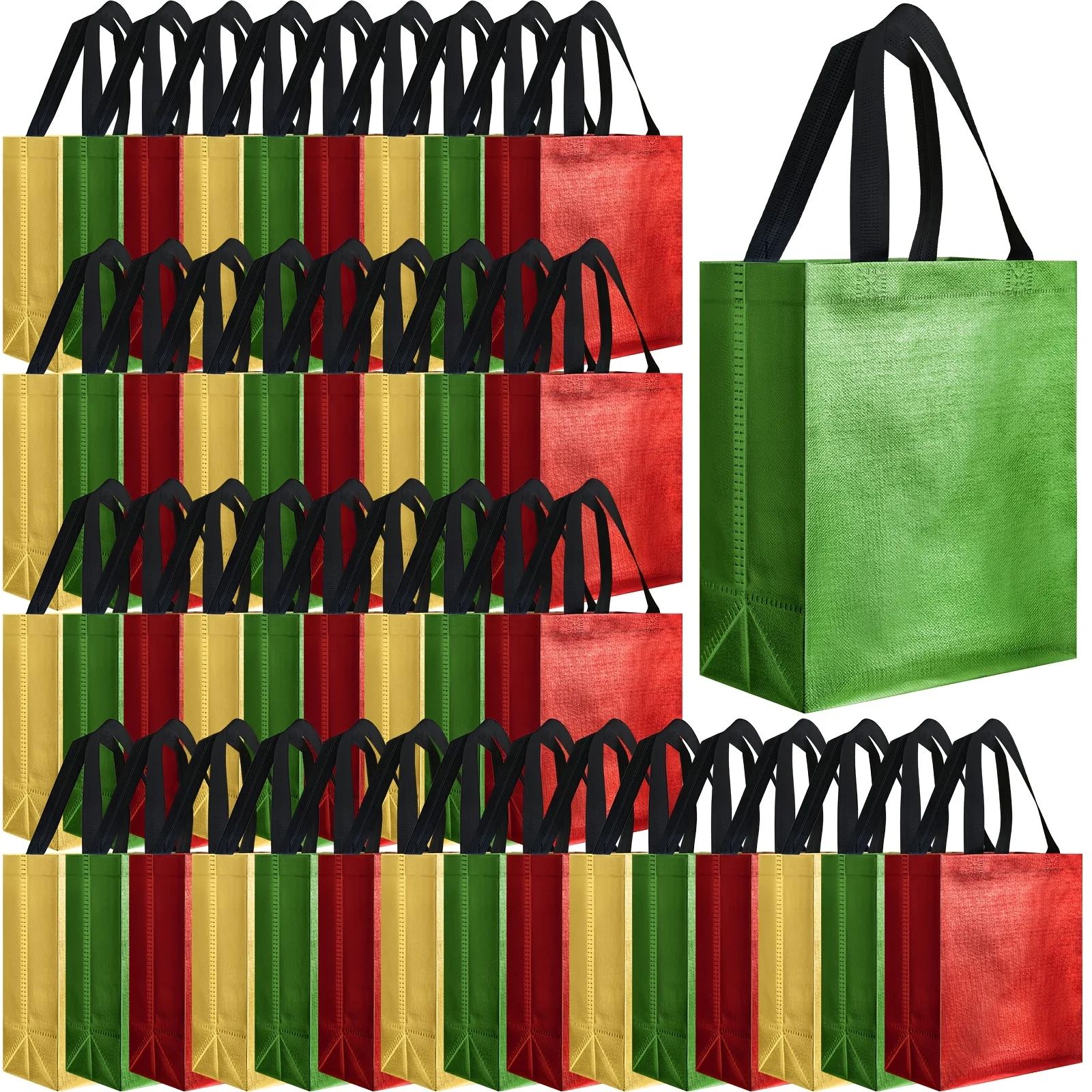 

Gift for Her/Him 80pcs Bulk Reusable Glossy Plastic Gift Bags with Sturdy Black Handles - Elegant Suitable for Wedding, Bachelorette Party, Christmas Totes, Medium Tote Boxes for Grocery, Events, Parties (Red, Golden, Green) - Reusable