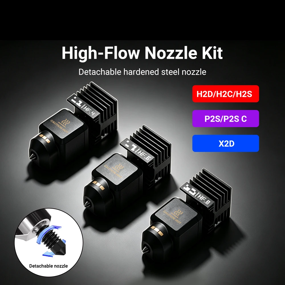 BambooLab P2S Hotend H2S H2D H2C Hotend 경화강 0.4/0.6/0.8mm Hotend 3D 프린터 부품용 P2S 고유량 핫엔드 업그레이드