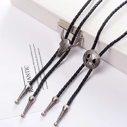 Adjustable Bull Head Five-pointed Stars Western Cowboy Bolo Tie Rodeo Dance Necktie Faux Leather Pendant Necklace