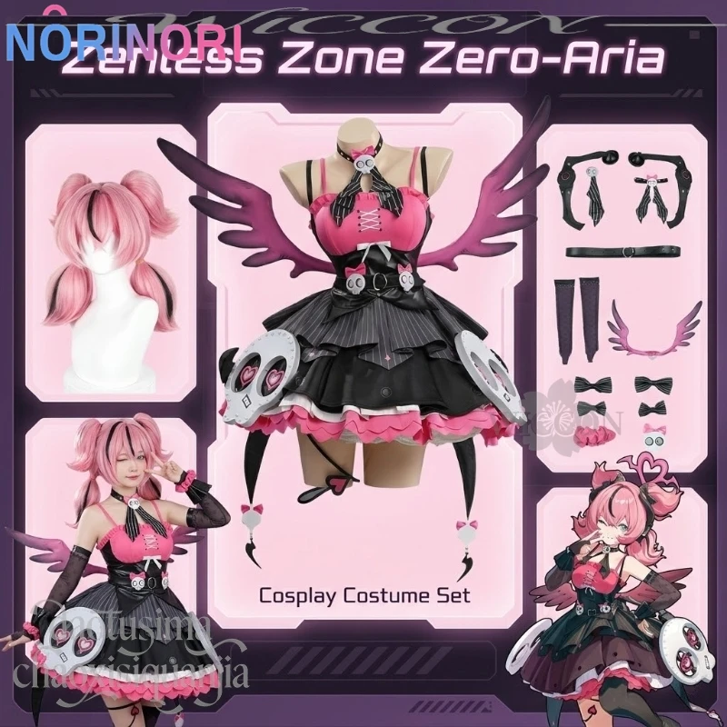 

Aria New Event：Discordant Note Outfit Cosplay Zenless Zone Zero Pink Black Little Demon Kawaii Sexy Dress Skull Goth Lolita 코스프레