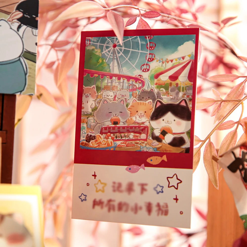 30 sheets Cat Town Boxed Postcards, Cute Cat Healing Animal Cards, Giving Gifts, Mailing Cards