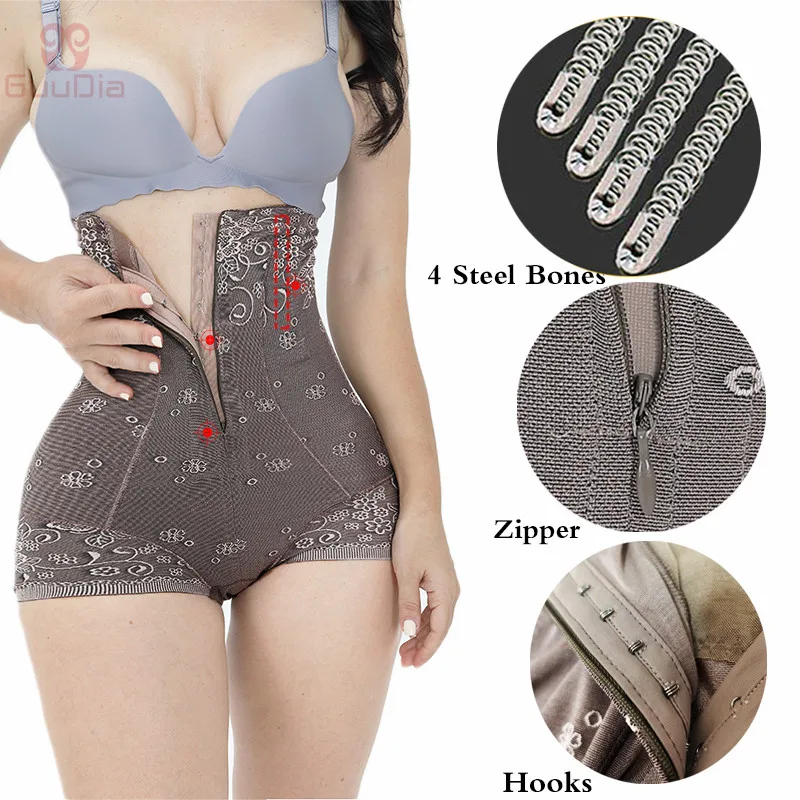 GUUDIA Zipper Hook Shaper Panties High Waist Control Panties Tummy Control Shapewear Slimming Underwear Hi-waist Trimmer Slim