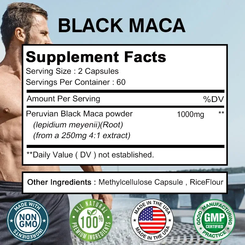 Black Maca Root - Enhances Male Energy, Vitality and Stamina, Balances Hormones, Improves Memory & Mental Clarity