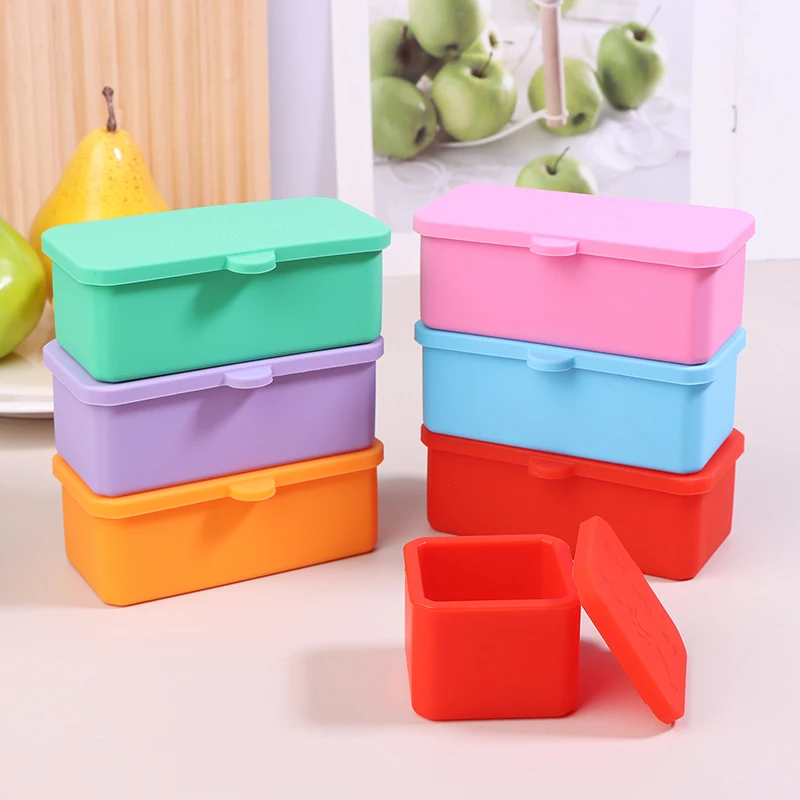 Silicone Bento Box Condiment Organizer Sauce Divider Cup With Lid Square Rectangle Condiment Storage Box Reusable Kids Lunch Box