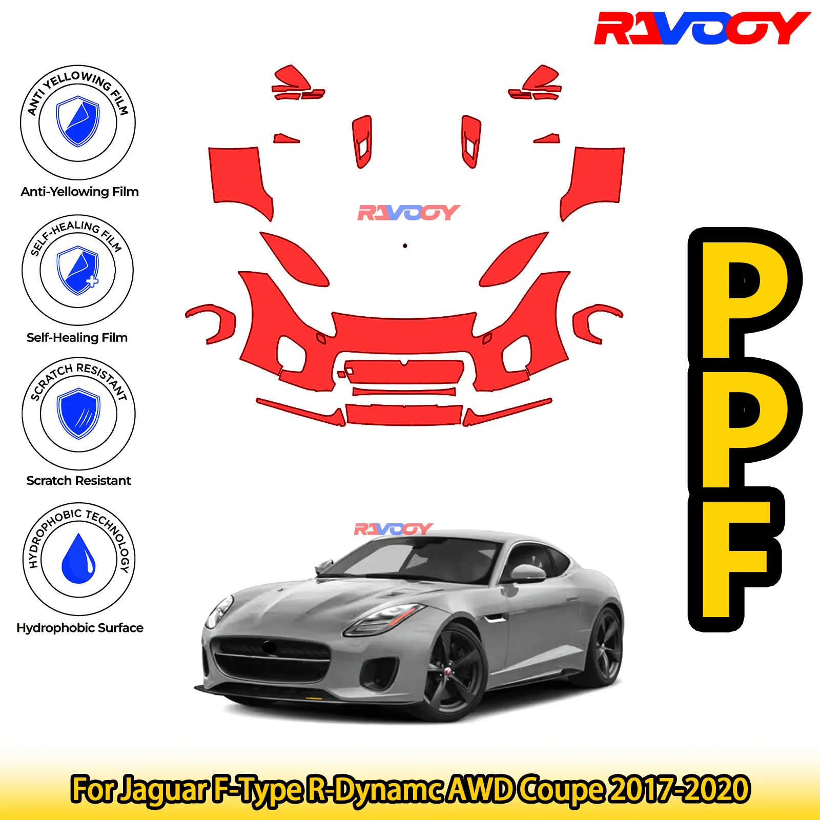 

Для Jaguar F-Type R-Dynamc AWD Coupe 2017-2020 глянцевый матовый черный предварительно вырезанный передний комплект PPF защитная пленка для краски
