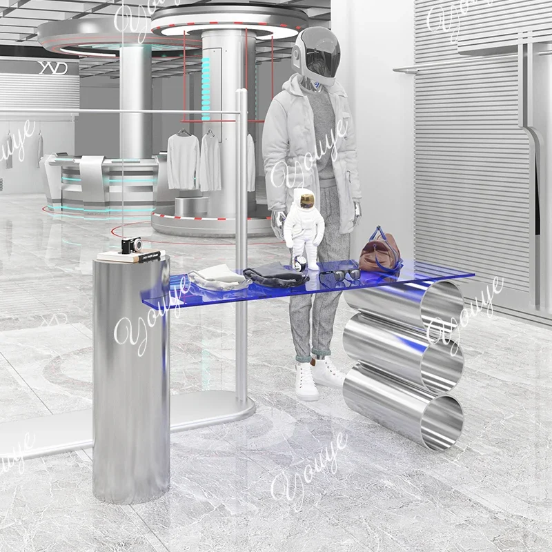 Q Men's clothing store  stainless steel acrylic display stand, shoe bag display stand placed in the middle of the store