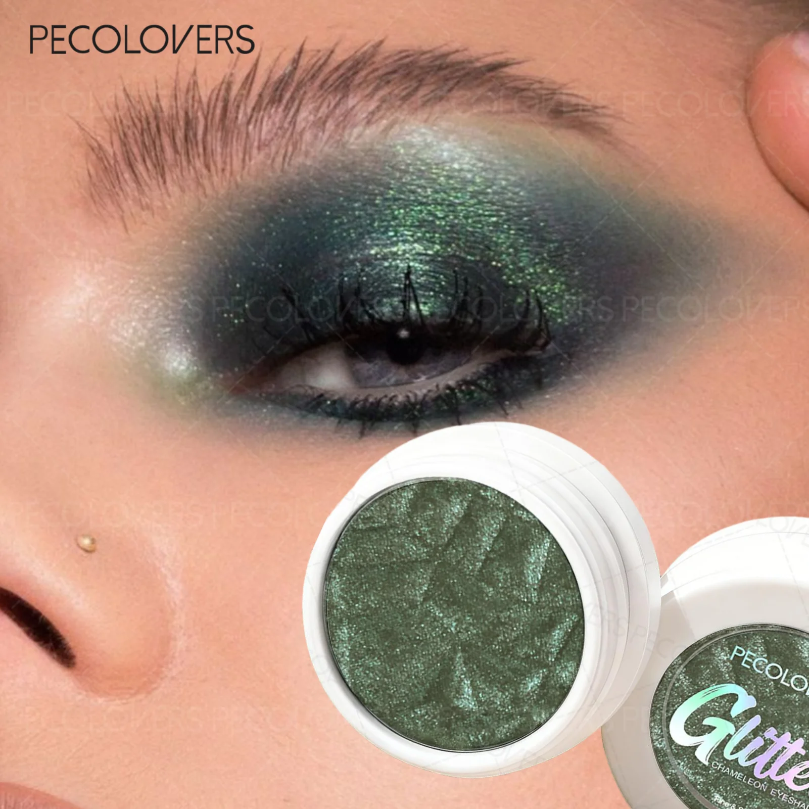 Schwarzer Perlglanz-Diamant-Glitzer-Lidschatten mit Kartoffelpüree-Textur, Highlighter in Pfirsich-Gold, Schimmer-Illuminator, Aufhellendes Make-up