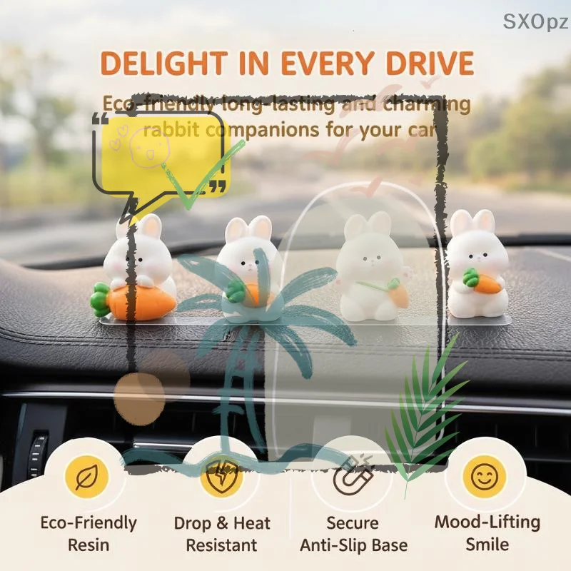 Pack Of 8 Car Center Console Ornament Cute Cartoon Rabbit Car Display Screen Decoration Car Interior Decoration