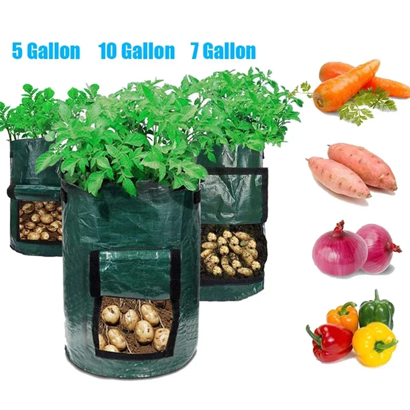 

Potato Grow Bags PE Vegetable Planter Growing Bag DIY Fabric Grow Pot Outdoor Garden Pots Garden Tools Veget Garden 1-10 Gallons