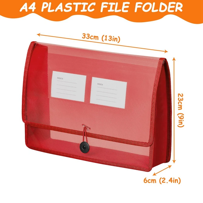 5Pack A4 Plastic File Wallet Envelope Expanding File Folder& Label Pocket Clear Colored Waterproof For Office Home