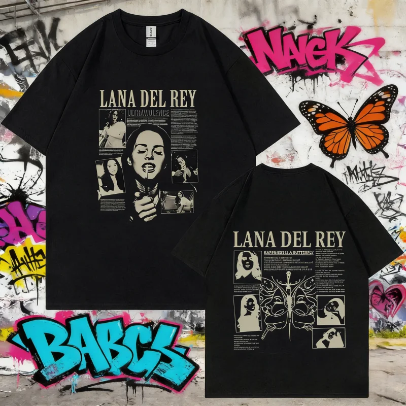 

2025 Summer Singer Lana Del Rey Print T Shirt Men Women Fashion Hip Hop Harajuku Short Sleeve 100% Pure Cotton Printed T-shirt