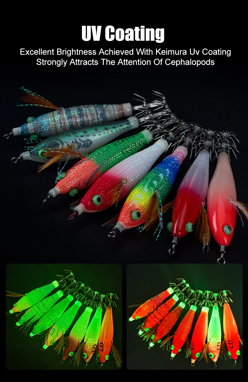 LEYDUN 14 stücke Tintenfisch Angeln Lockt 60mm 70mm Leuchtende Horizontale UV Beschichtung Jig Holz Garnelen Tintenfisch Haken angelgerät Köder – Detail 3