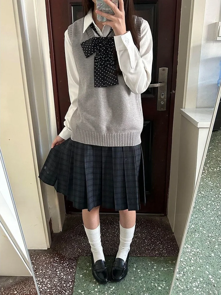 

Оригинальный JK orm Жилет Свитер Long Sve irt Трикотажная юбка из морских водорослей JK Осенний студенческий комплект Школьный orm Faion Ensemble