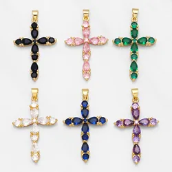 OCESRIO Large Cross Pendants for Necklace Copper Gold Plated CZ Crucifix Handmade Jewellery Making Supplies Wholesale pdta771