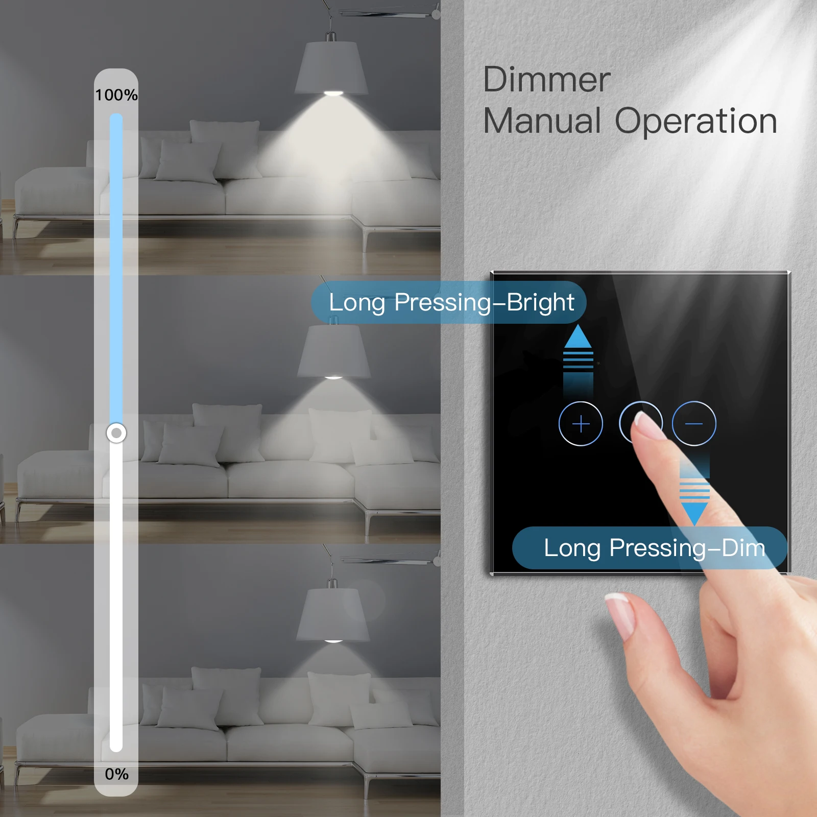 BSEED 2Packs Touch Dimmer Switch 1Gang 2Way LED Dimmable Wall Light Switches Glass Panel Blue Backlight Switch for Stairs - view 4