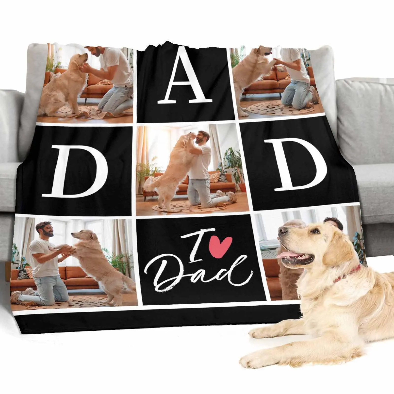 Gifts for Dad Customized Blanket with Photo, Personalized Fathers Day Blankets with Pictures, Birthday Gifts for Grandpa Men