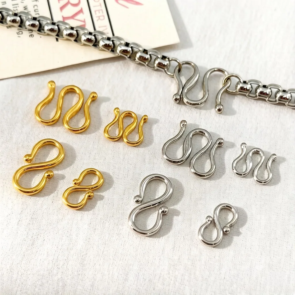 

No Fade Stainless Steel M Shape S Shape Necklace Bracelet Clasps Hooks 18K Gold Plated DIY Jewelry Making Accessories Wholesale