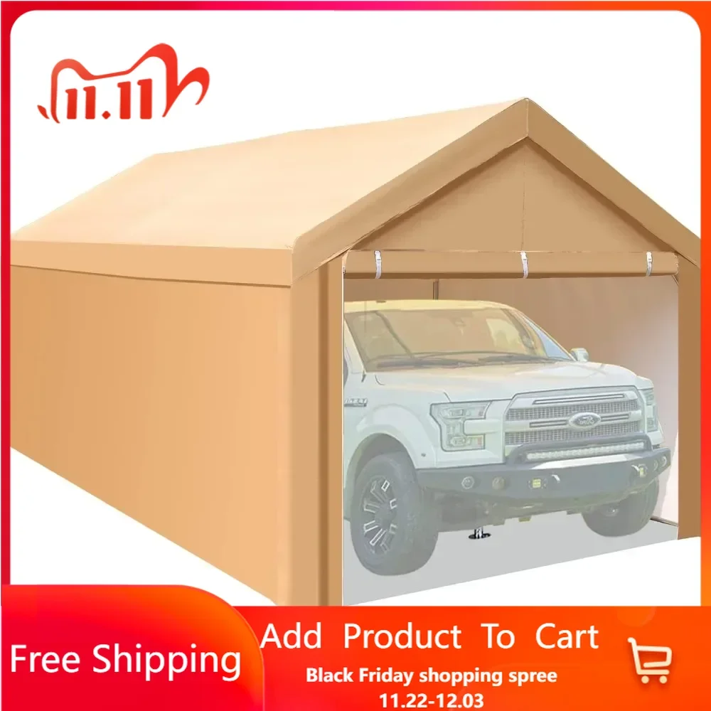 10x20 ft Heavy Duty Carport Car Canopy Garage Extra Storage Shelter Boat Party Tents Shed with Removable Beige