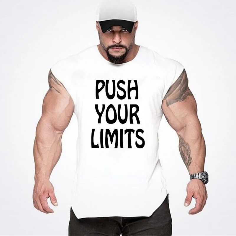 

Push Your Limits Gym Bodybuilding Sport Tank Tops Workout Fitness Sleeveless Singlets Men's Casual Running Sport Cotton T-Shirt