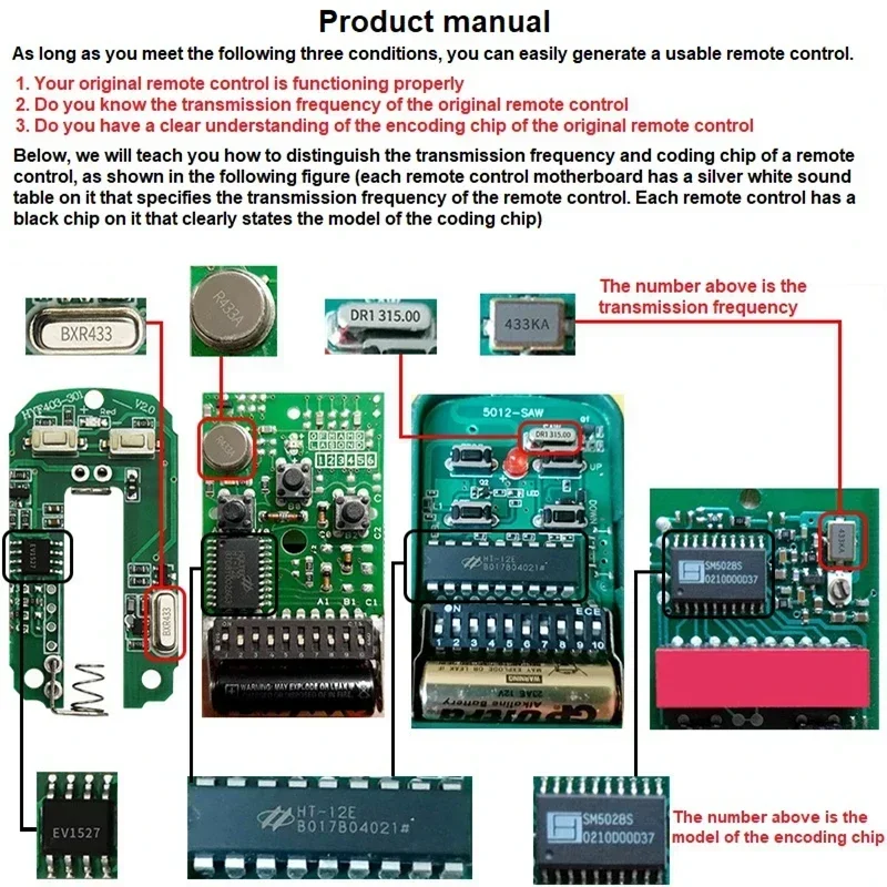 

Wireless RF 433mhz Remote Control Copy Code Garage Door Gate Duplicator 433 Mhz Key Remote Opener