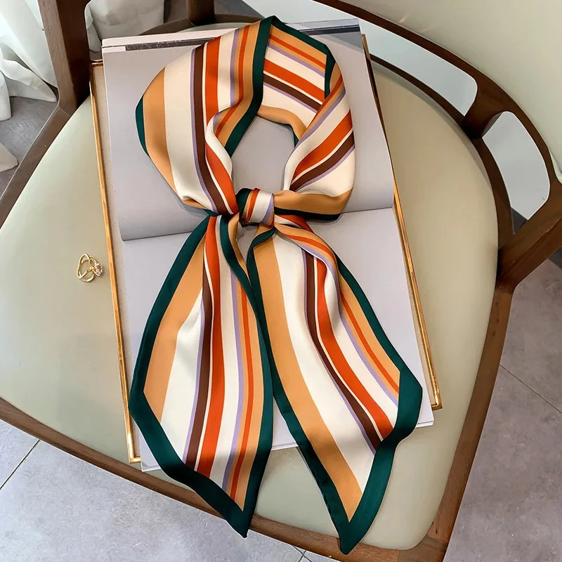 New Luxury Narrow Short Twill Silk Scarf For Woman Cloth Long Ribbon Binding Bag Silk Ribbon Hair Belt Hot Selling Small Scarf