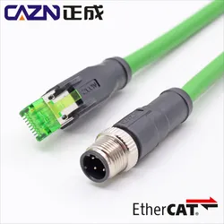 M12 Connector 4 Pin D Code Male to RJ45 Waterproof Ethernet Connector Industrial Ethernet Ethercat