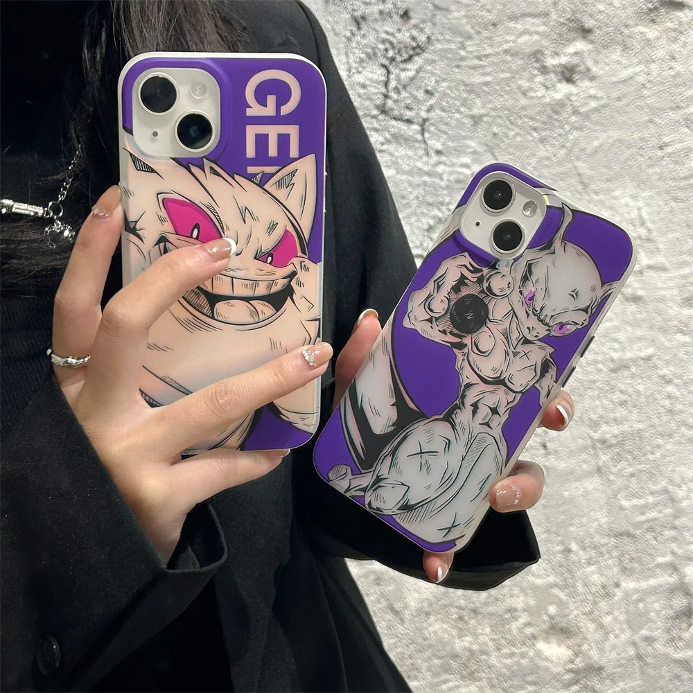 Cartoon Anime Pokemon Gengar Mewtwo Earphone Cases for iPhone 12 13 14 15 Pro Max Laser Soft Cover